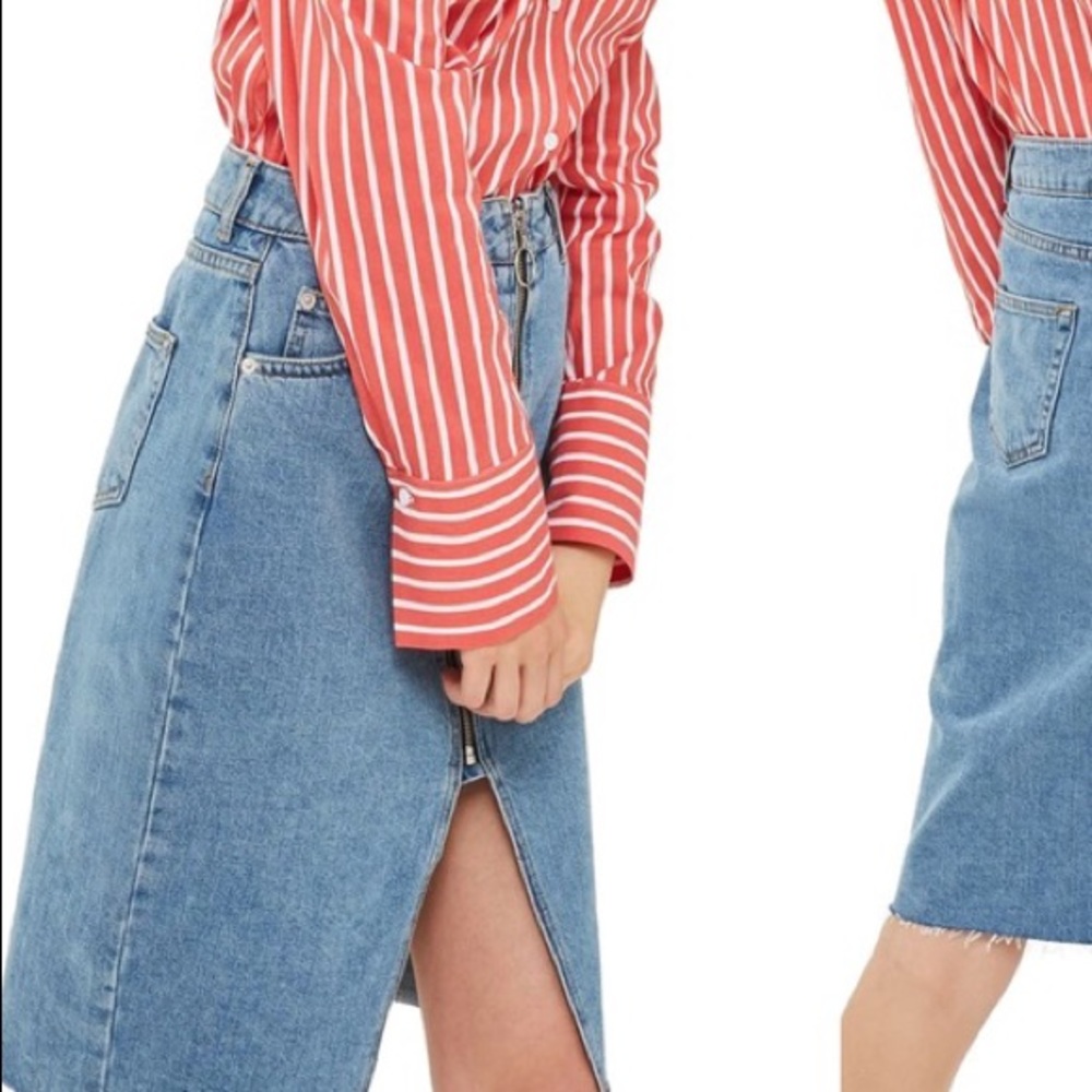 Top shop Moto denim front slit zipper pencil skirt size 6